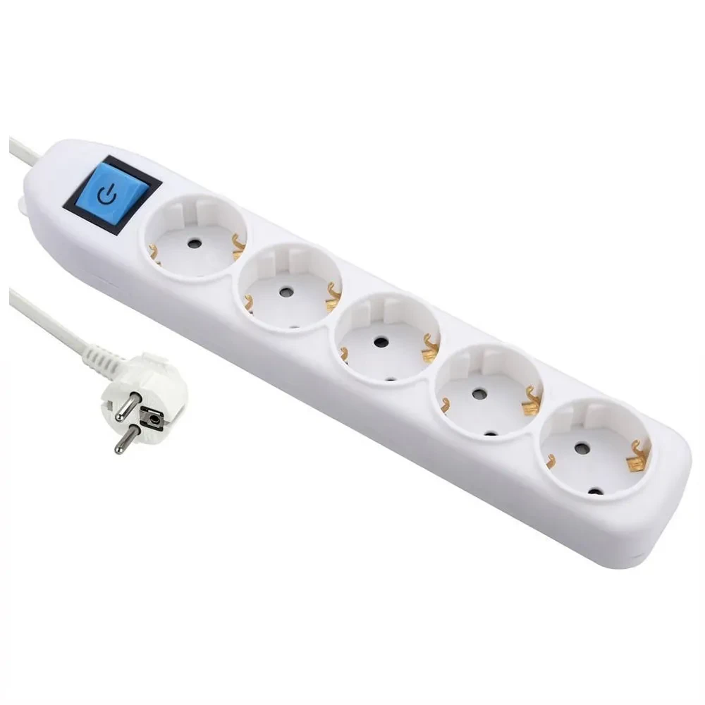 iLock Pluguard Power Strip 5 Schuko Outlets Sockets With Switch 2M - White