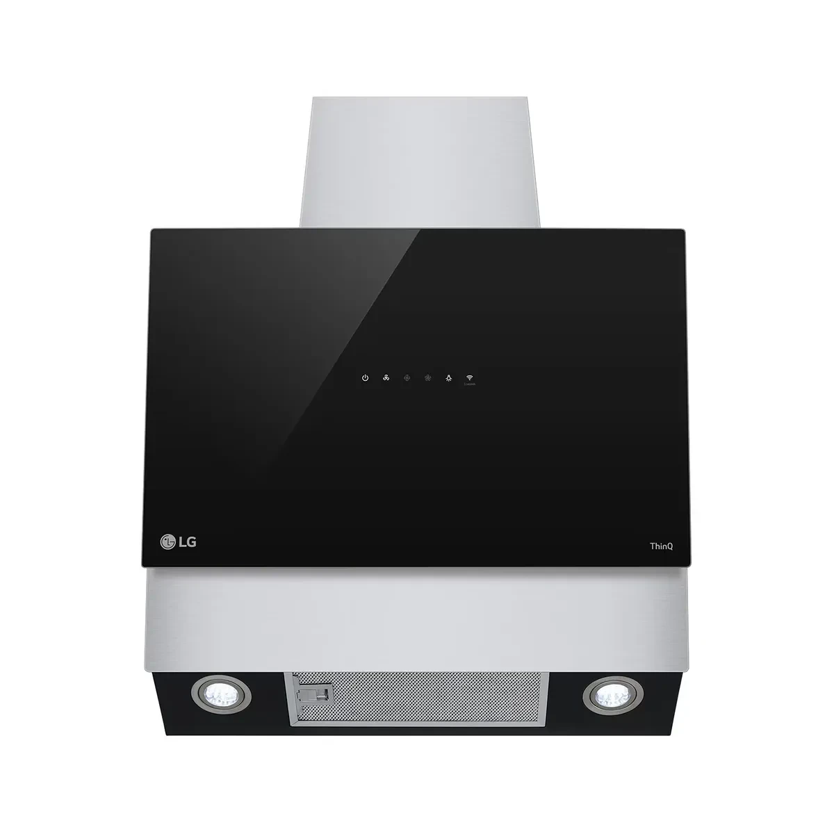 LG Vertical Kitchen Hood 60cm, Touch Control, 3 Power Modes,ThinQ Wi-Fi Aluminium Filter Stainless Steel with Black Glass
