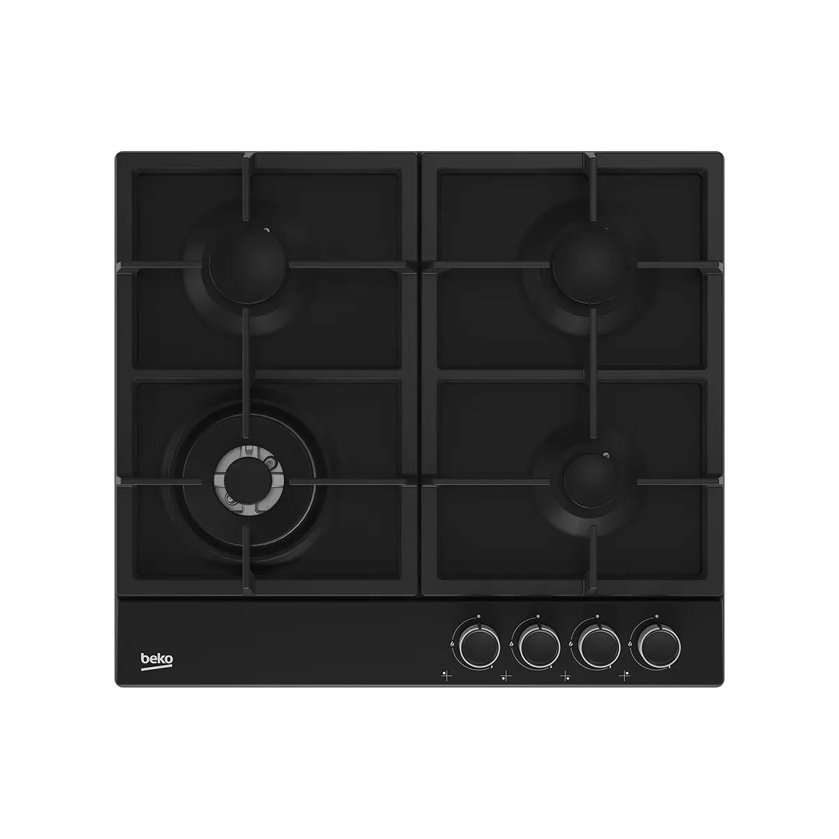Beko Gas Hob 60 cm- 4 Berners - Gas Safety- Cast Iron Pan support- Black - Integrated Ignition