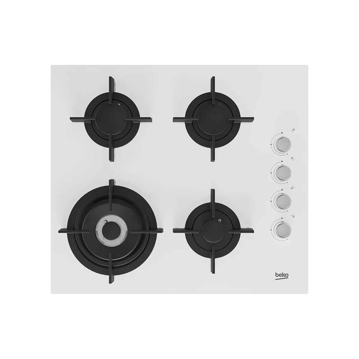 Beko Gas Hob 60 cm- 4 Berners - Gas Safety- Cast Iron Pan support- white glass - Integrated Ignition