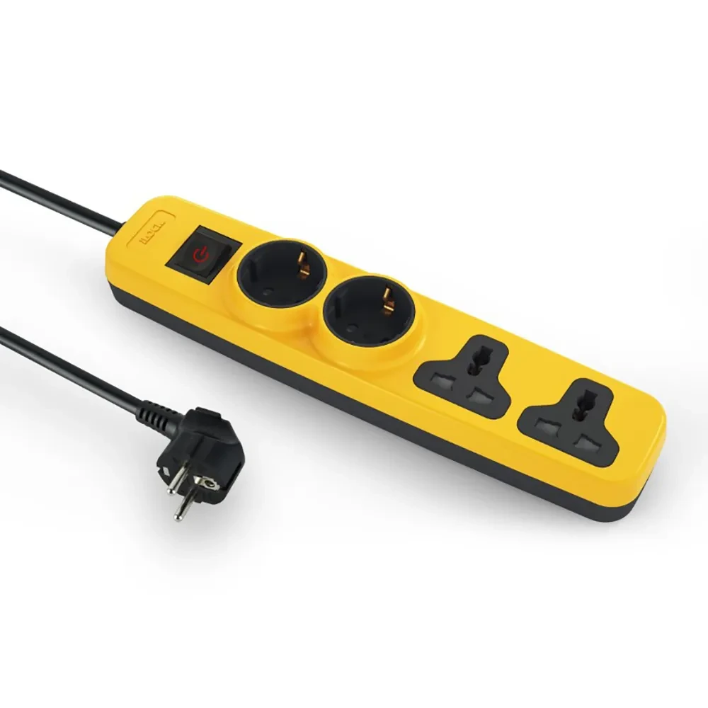 iLOCK Power Strip 4 Outlets (2 Schuko Sockets + 2 Universal Sockets) Yellow-Black 15cm