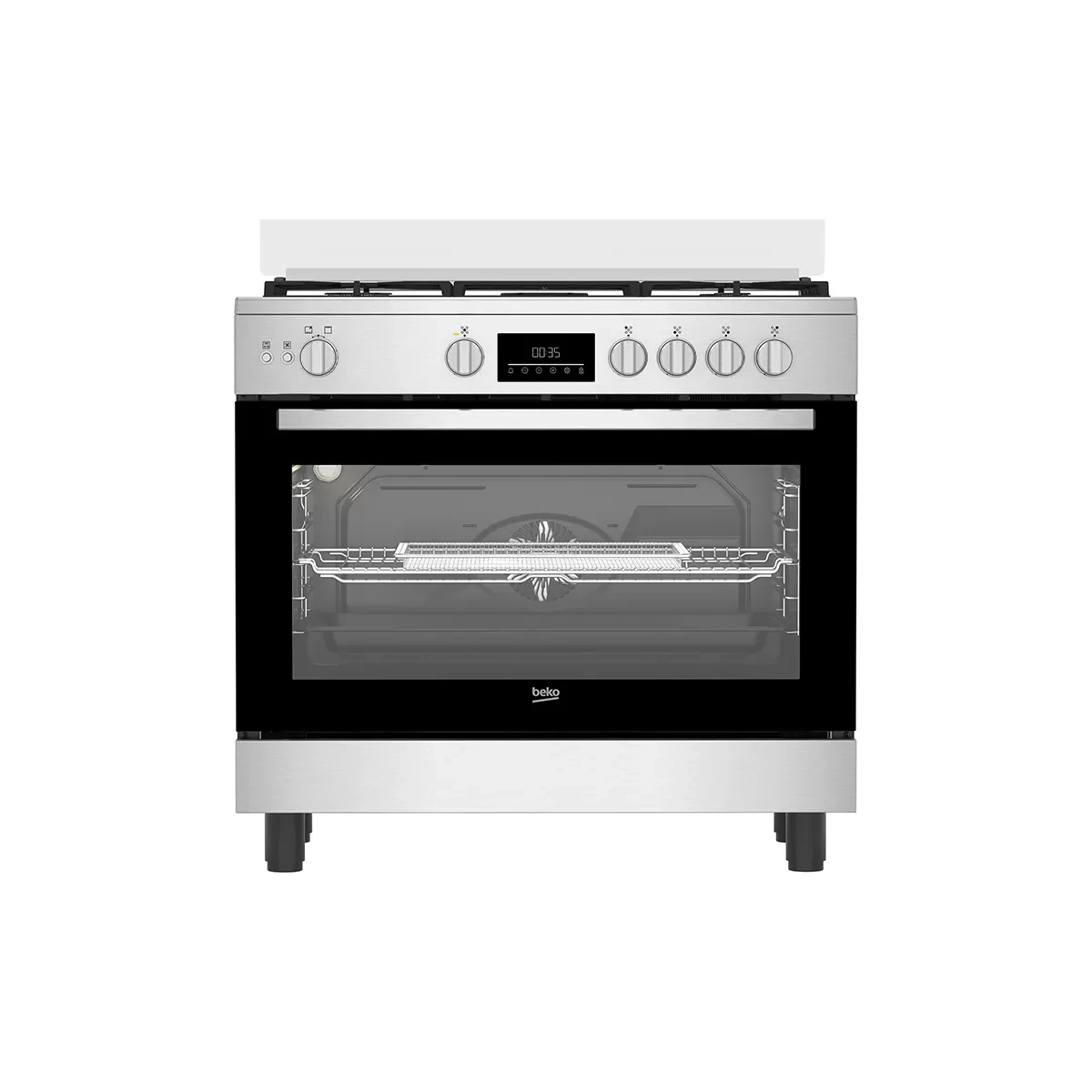 Beko Gas Cooker - 90 cm - AirFrier - 5 Burners Full Safety cooling fan - cooking fan - Led display With touch control - cast pan support - STS