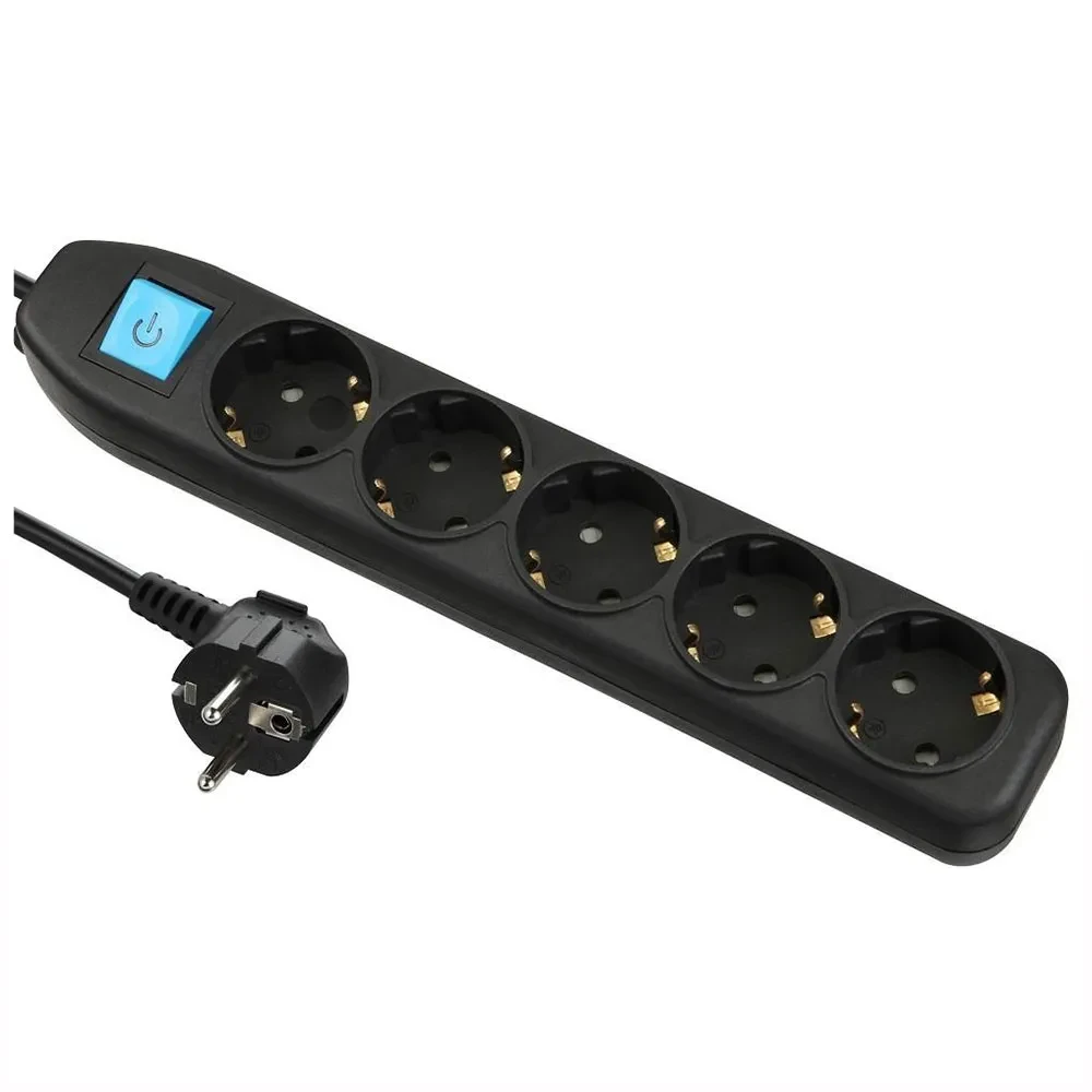 iLock Pluguard Power Strip 5 Schuko Outlets Sockets With Switch 2M - Black