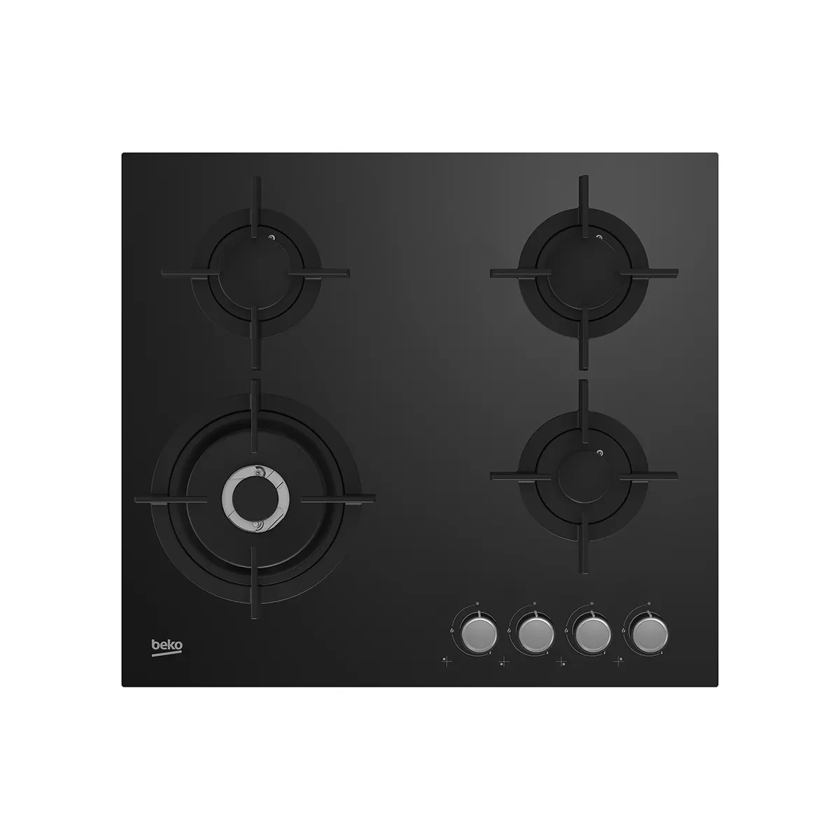 Beko Gas Hob 60 cm- 4 Berners - Gas Safety- Cast Iron Pan support- Black glass - Integrated Ignition