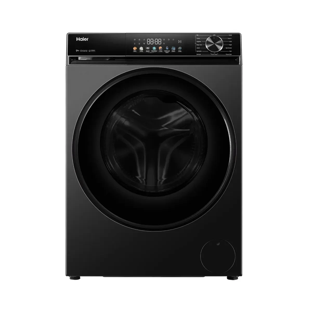 Haier Washing Machine 9Kg Inverter Smart Washer, 1400 RPM, Dark Silver