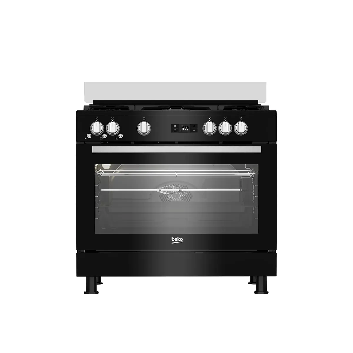 Beko Gas Cooker  - 90 cm - 5 Burners Full Safety cooling fan + cooking fan+ Digital + cast pan support - Black* silver