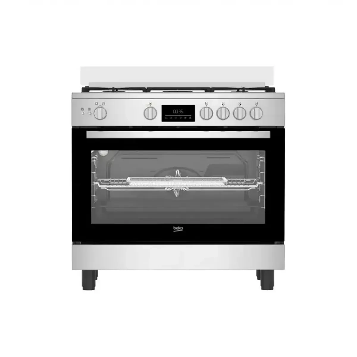 Beko Gas Cooker  - 90 cm - AirFrier - 5 Burners Full Safety cooling fan - cooking fan - touch  display With touch control - cast pan support - STS