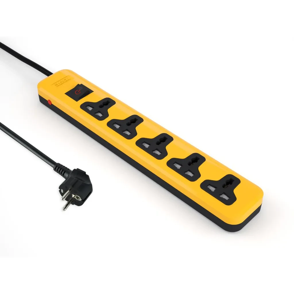 iLOCK Power Strip 5 Universal Outlets With Overload Switch Yellow-Black