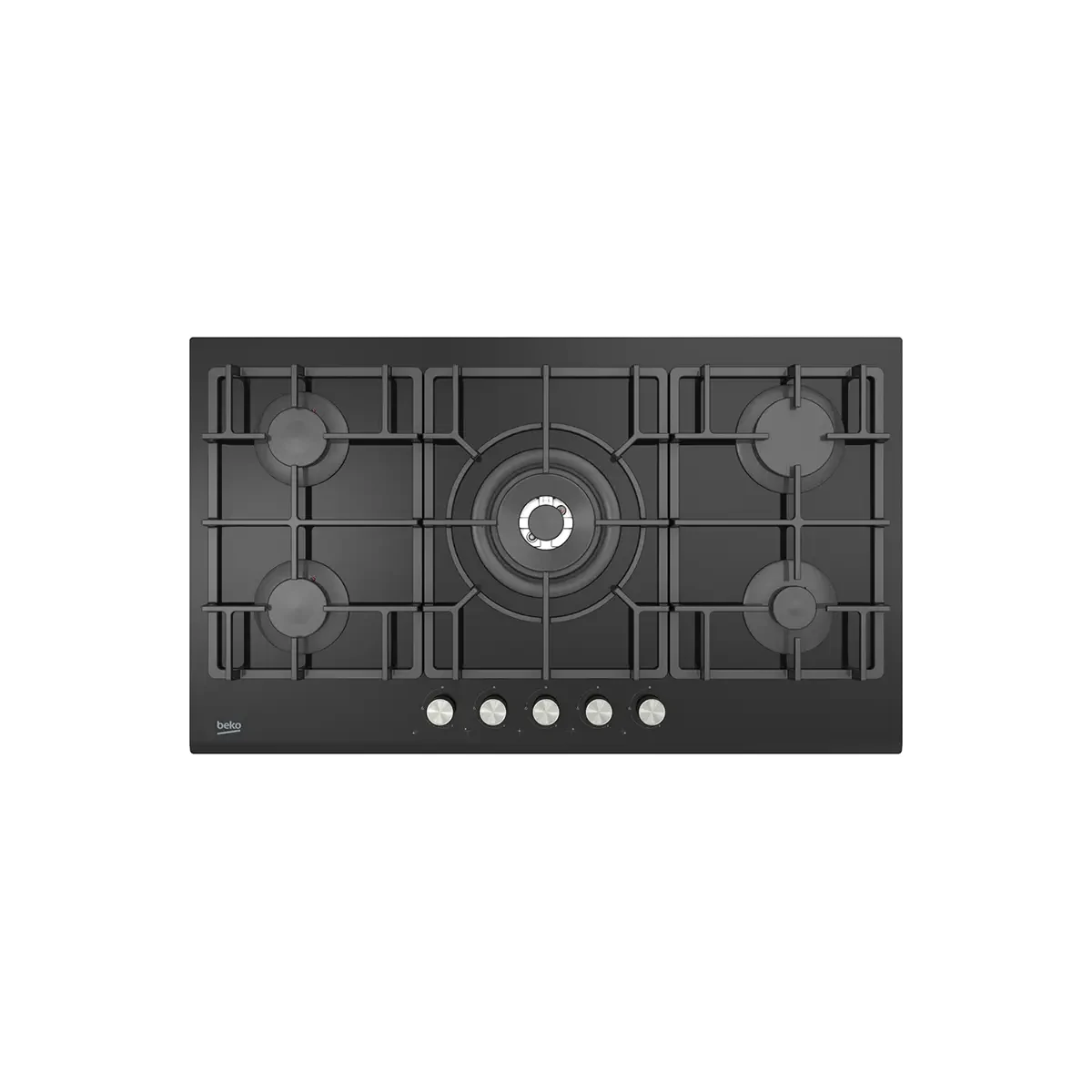 Beko Gas Hob 90 cm- 5 Berners - Gas Safety- Cast Iron Pan support-Black Tempered Glass Surface