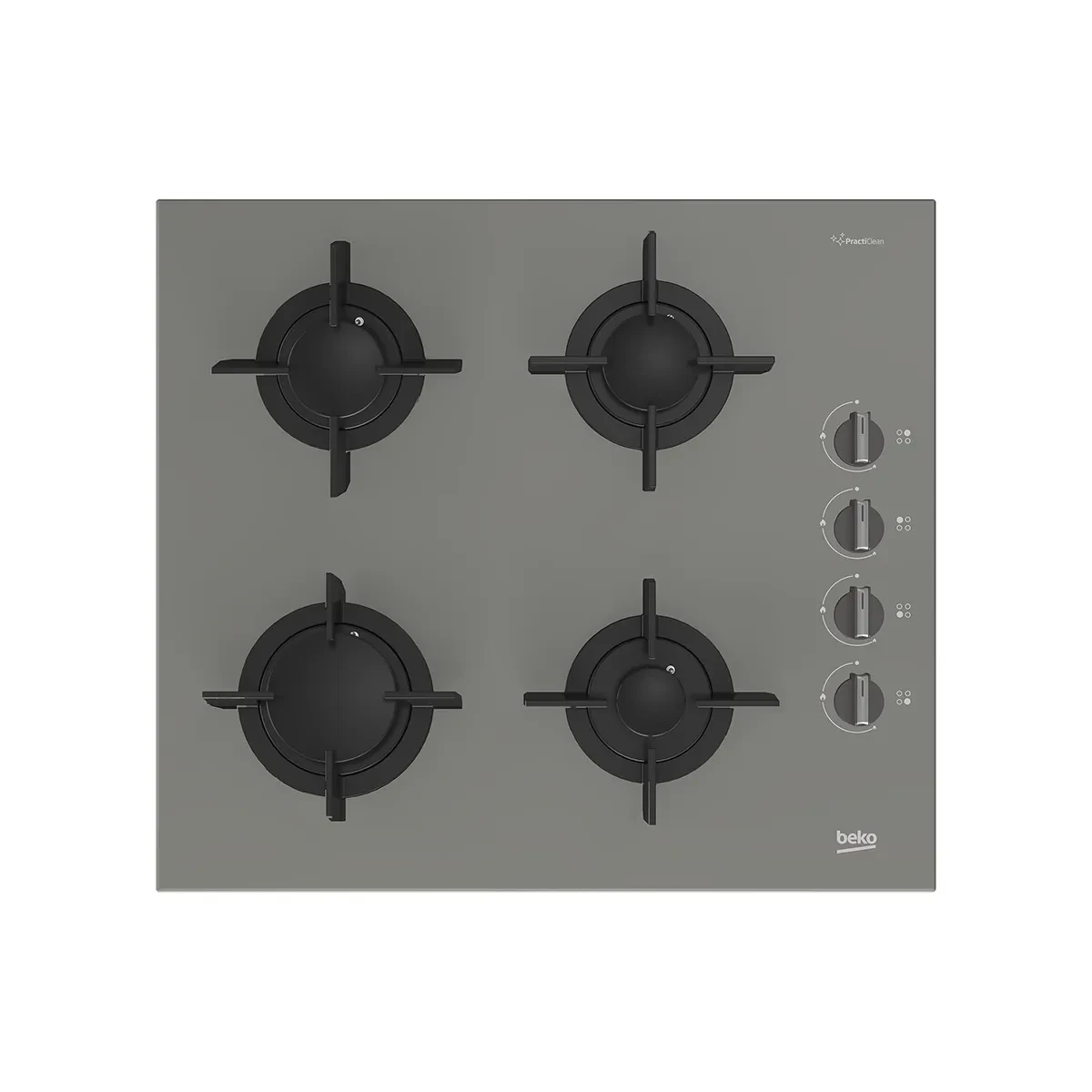 Beko Gas Hob 60 cm- 4 Berners - Gas Safety- Cast Iron Pan support- Manhattan Grey- glass - Integrated Ignition