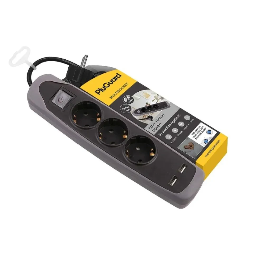 iLOCK Pluguard Power Strip 3 outlets and 2 Certified USB - Black