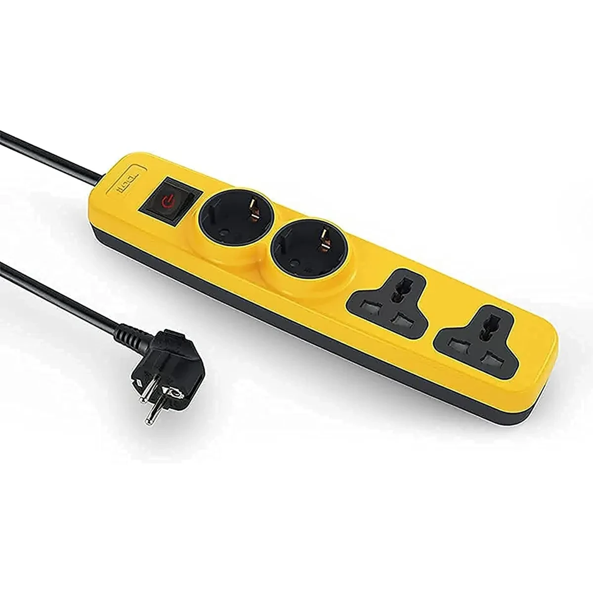 iLOCK Power Strip 4 Outlets (2 Schuko Sockets + 2 Universal Sockets) Yellow-Black 15cm